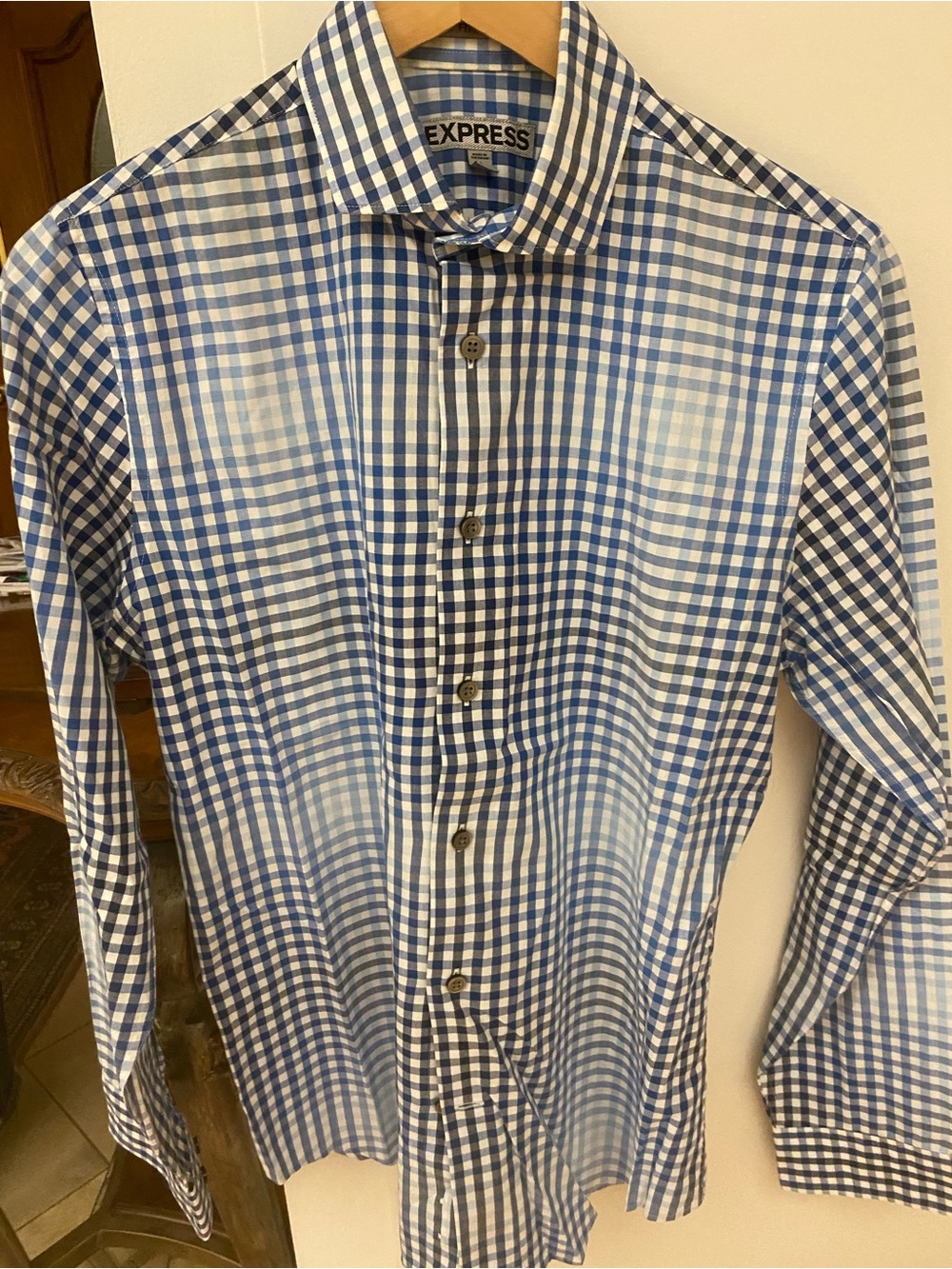 Express Blue and White Gingham Dress Shirt